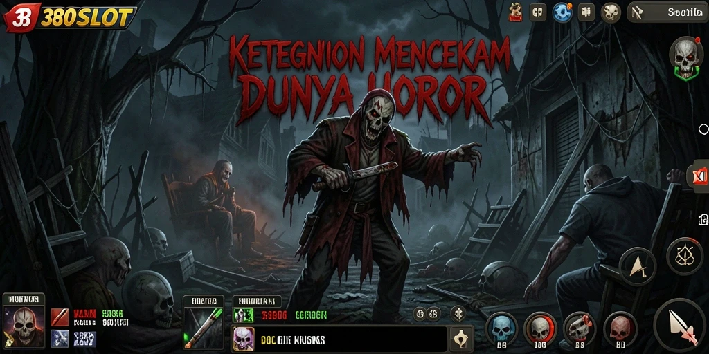 Screenshot menampilkan gameplay mencekam dari 380SLOT dengan efek horor.