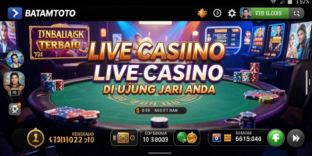Screenshot gameplay menunjukkan dealer langsung di BATAMTOTO dengan suasana kasino yang nyata.