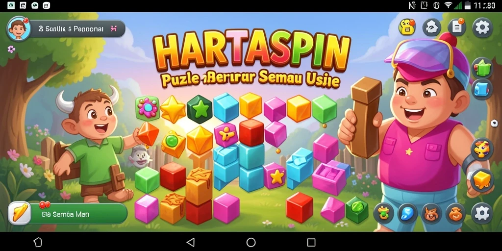 Tampilan gameplay yang seru dari HARTASPIN dengan berbagai teka-teki menarik.