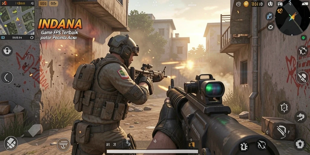 Tampilan gameplay INDAAA yang menegangkan dalam mode FPS.