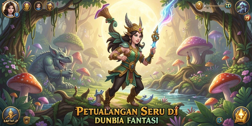 Tangkapan layar RAKYATJP menampilkan pertempuran intens dalam dunia fantasi.
