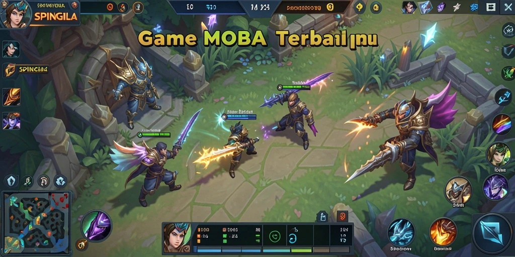 Tangkapan layar dari gameplay SPINGILA dengan aksi MOBA yang menakjubkan.